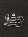 Pennsylvania State Map Sterling Silver Charm Pendant