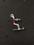 Downhill Skiing Woman Sterling Silver Charm Pendant