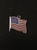 American Flag Enameled Sterling Silver Charm Pendant