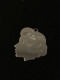 Etched Woman Sterling Silver Charm Pendant