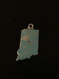 Enameled Indiana State Outline Sterling Silver Charm Pendant