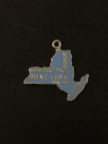 Blue Enameled New York Outline Sterling Silver Charm Pendant