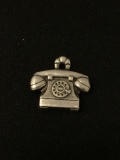 2D Rotary Dial Telephone Sterling Silver Charm Pendant