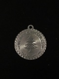 Merry Christmas Round Sterling Silver Charm Pendant