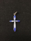 Retro Blue Enamel Cross Sterling Silver Charm Pendant