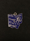 Blue Enamel Ohio Sterling Silver Charm Pendant