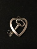 Heart Key Sterling Silver Charm Pendant