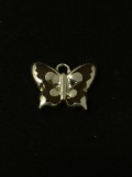 Orange Glass & Sterling Silver Butterfly Charm Pendant