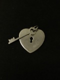 Key Heart Sterling Silver Charm Pendant