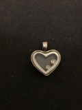 Sterling Silver & Glass Heart Charm Pendant W/ Gemstones Inside