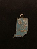 Enameled Indiana State Outline Sterling Silver Charm Pendant