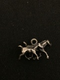 Adult And Baby Horse Running Sterling Silver Charm Pendant