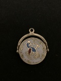 Enameled Bird Spinning Sterling Silver Charm Pendant