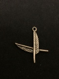 Crossed Feathers Sterling Silver Charm Pendant