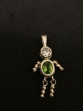 Gemstone Lined Person Dangle Sterling Silver Charm Pendant