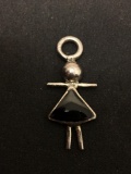 Girl In Dress - Onyx & Sterling Silver Charm Pendant