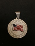 USA American Flag Round Sterling Silver Charm Pendant