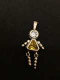 Gemstone Lined Person Sterling Silver Charm Pendant