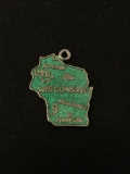 Wisconsin Enameled State Outline Sterling Silver Charm Pendant