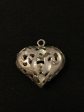 Etched Small Heart Sterling Silver Charm Pendant