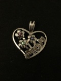 Mom in Heart with Red Green Blue Gemstones Sterling Silver Charm Pendant