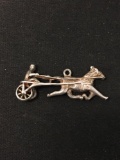 Horse Chariot Racing Sterling Silver Charm Pendant