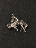 Cowboy Riding Bucking Bronco Sterling Silver Charm Pendant