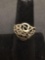 Hand-Carved Filigree Decorated 15mm Wide Tapered Signed Designer Sterling Silver Ring Band-Size 7