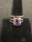 Bezel Set Cushion Checkerboard Faceted 11x11mm Amethyst Center Triple Split Sterling Silver Ring