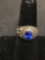 Balfour Designed 1982 Holliston High 13mm Wide Tapered Sterling Silver Ring Band w/ Blue Gem Center
