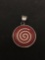 Crushed Coral Inlay 25mm Round Spiral Design Sterling Silver Pendant