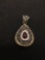 Teardrop Design Pear Faceted Garnet Center w/ Zircon & Marcasite Studded Halo 1.5in Long Sterling