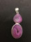 Oval & Teardrop Dyed Pink Druzy Cabochons 2.5in Long Stamped 925 Nickel Silver Pendant
