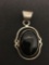 Old Pawn Heavy Sterling Silver & Black Onyx Chunky Pendant - 18 Grams