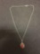 Thai Carved Carnelian & Marcasite Sterling Silver Pendant & Necklace