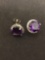 Round Faceted 10mm Amethyst w/ Faux Diamond Halo Pair of Sterling Silver Button Earrings