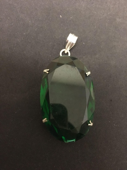 Oval Faceted 55x35mm Green Gem Center Stamped 925 Nickel Silver Pendant