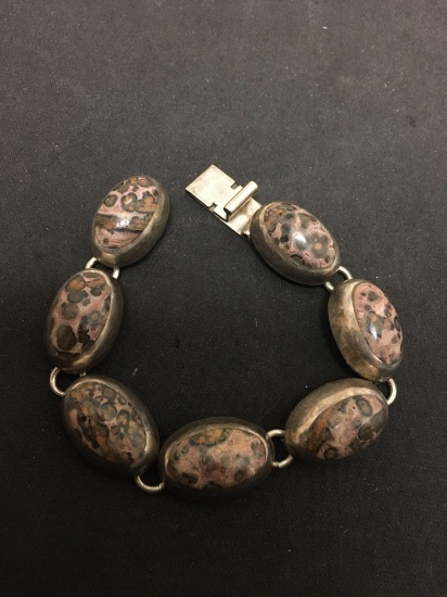 Old Pawn Taxco Sterling Silver & Earth Stone 60 Gram 7.5 Inch Bracelet