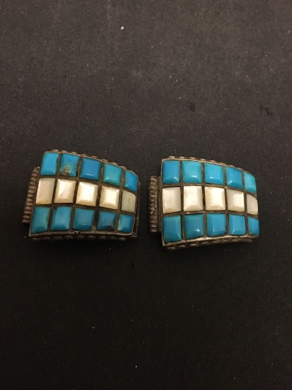Old Pawn Native American Chunky Turquoise & MOP Wing Tip Watch Bands - 34 Grams