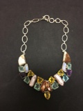 Mabe Pearl Featured w/ Topaz, Moonstone, Citrine & Amethyst Faceted Accents Stamped 925 Nickel