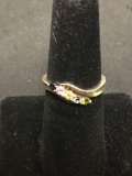 A&E Designed Graduating Diagonal Set Multi-Colored Gemstones 6mm Wide Tapered Sterling Silver Bypass