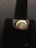 Round Faceted Zircon Cluster Setting 15mm Wide Sterling Silver Ring Band-Size 9.25
