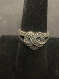 HAN Designed 12mm Wide Tapered Marcasite Accented Braided Heart Knot Sterling Silver Ring Band-Size