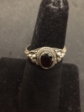 Oval Faceted 7x5mm Garnet Center Rope Framed Vintage Style Sterling Silver Ring Band-Size 6