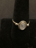 Rope Detailed Oval 8x6mm Moonstone Cabochon Center Sterling Silver Ring Band-Size 9