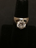 Round Faceted 9mm Zircon Center Wide Band Domed Signed Designer Sterling Silver Solitaire Ring