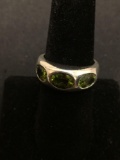 Seta Designed Three Oval Faceted Horizontal Gypsy Set 7x5mm Peridot 8mm Wide Tapered Sterling Silver