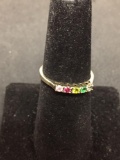 A&E Designed Single Row Set Multi-Colored Gems 2mm Wide Sterling Silver Mother's Ring Band-Size 6.5