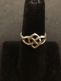 Irish Celtic Knot Decorated 11mm Wide Tapered Signed Designer Sterling Silver Ring Band-Size 5.5