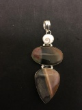 Teardrop & Oval Fashioned Cabochon Jasper w/ Shiva Shell Accent 3.5in Long Sterling Silver Pendant